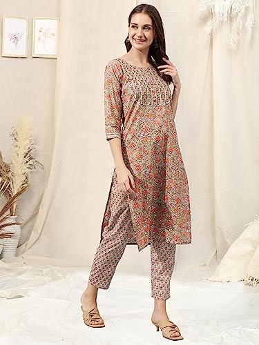 Image of MIRCHI FASHION Pure Cotton Straight Kurta Set for Women with Pant | Printed Kurta Pant Set | Ethnic Office Wear Kurta Set with Trouser
