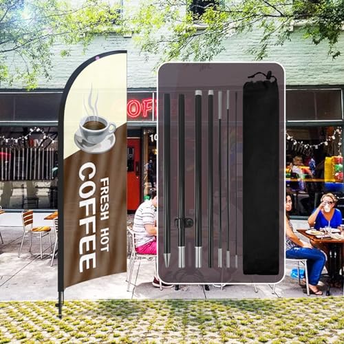 QSUM Verse hete koffie veer vlag, 8FT verse hete koffie reclame swooper vlag met paal kit, grond spike, verse hete koffie borden voor bedrijven en winkelpuien