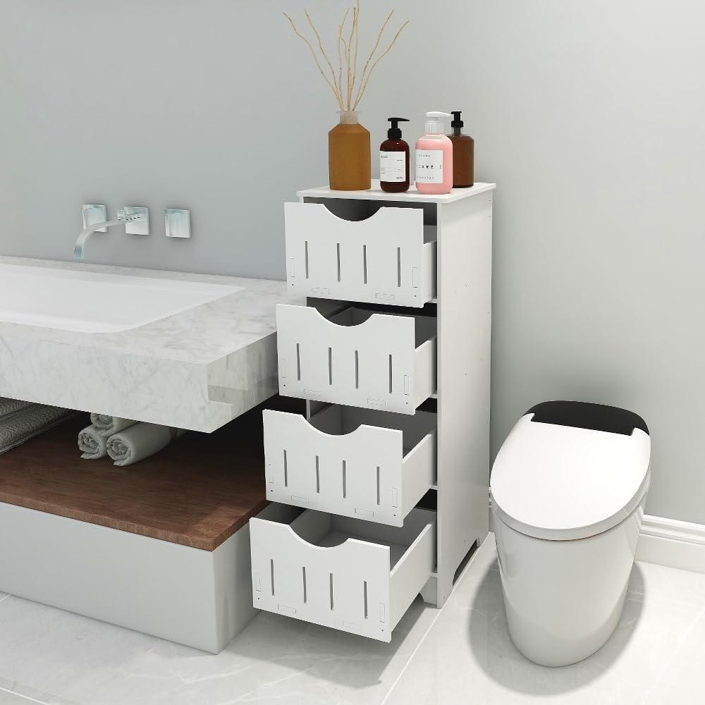 Armadietto Da Bagno Moderno Bianco - Mobile A Colonnina Con Cassetto Per Piccoli Spazi 30x30x82cm - Foto 8