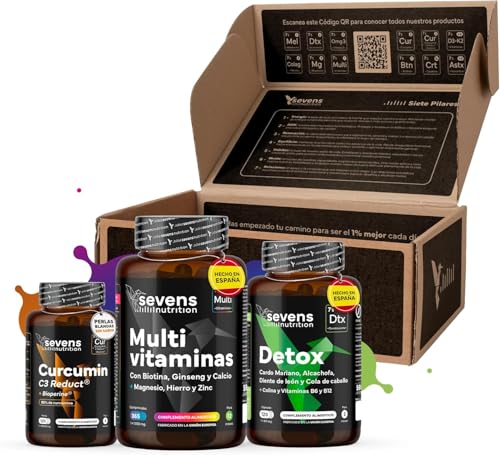 Pack Detox Total para Regalar - Cardo Mariano + Cúrcuma con Jengibre y Pimienta Negra + Multivitaminas Completo | Limpieza Hepática y Energía | Fórmula Avanzada para Vitalidad y Bienestar
