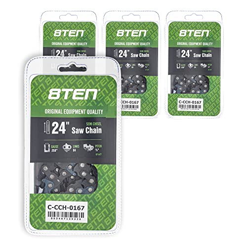 8TEN Semi Chisel Chainsaw Chain 24 Inch .058 3/8 84DL For Husqvarna 455 Rancher 372XP Jonsered 2065 Poulan (4 Pack)