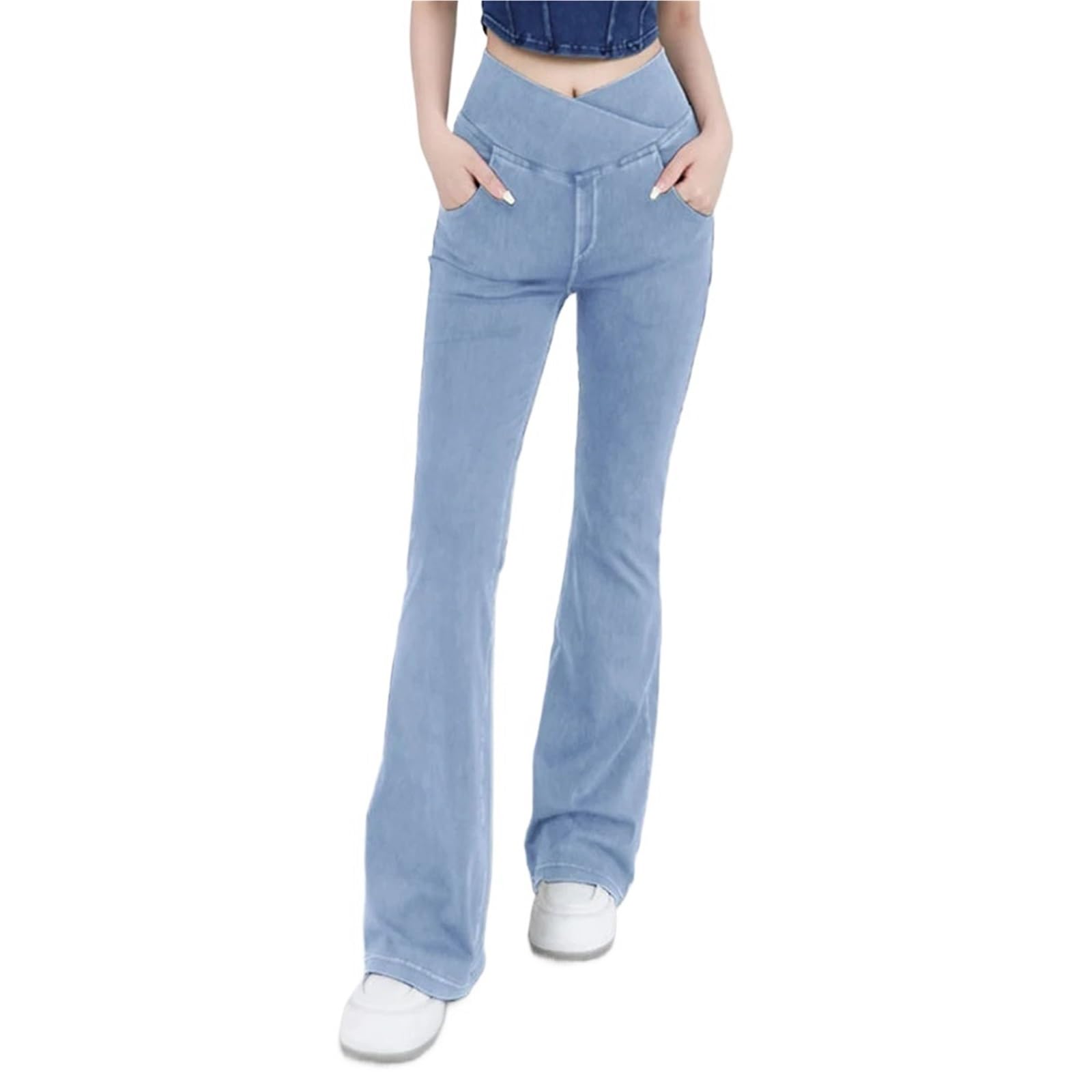Jeans Casual da Donna, Abbigliamento Sportivo, Pantaloni a Zampa d'elefante, Vita Alta, Leggings Svasati Yoga, Denim Elasticizzato in 4 direzioni, Fitness, Allenamento, Sport