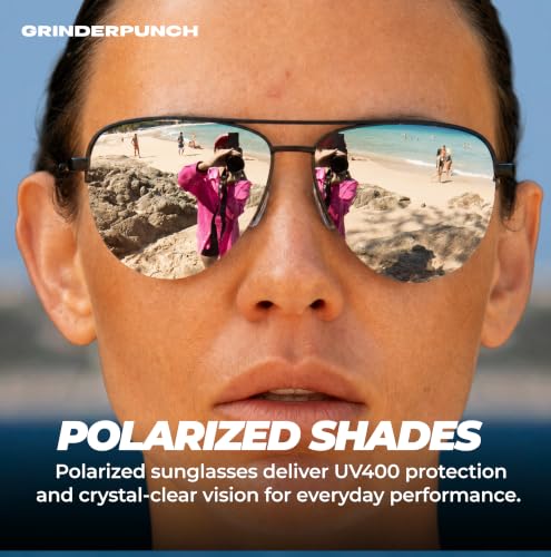 Image of grinderPUNCH Polarized Aviator Sunglasses Men Women 70s Retro Costume UV400 | Polarized UV400 Aviator, 70s Retro Gold Metal Frame, Classic Pilot Style, Costume and Fashion, for Men and Women