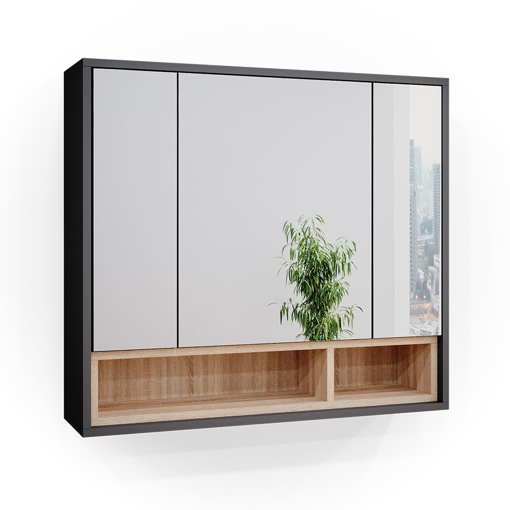 Vicco Armoire de Toilette Beatrice, Anthracite, 80x72cm | pour montage mural avec étagères ouvertes