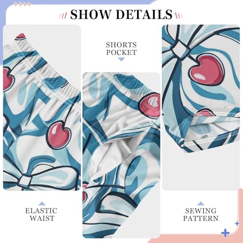 Pajama Bottoms, Cherry Pattern with Blue Bow Sleeping Pant Lounge Wear Pajamas Long Pants Sleepwear Pjs4