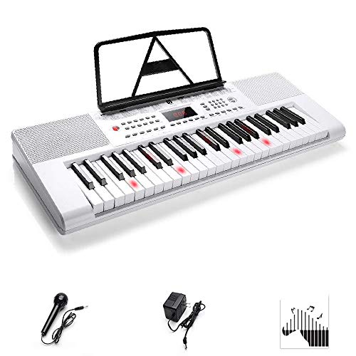 Electronic Keyboard Piano, 49-Lighted Key Electric Piano Keyboard with 3 Teaching Mode, Microphone