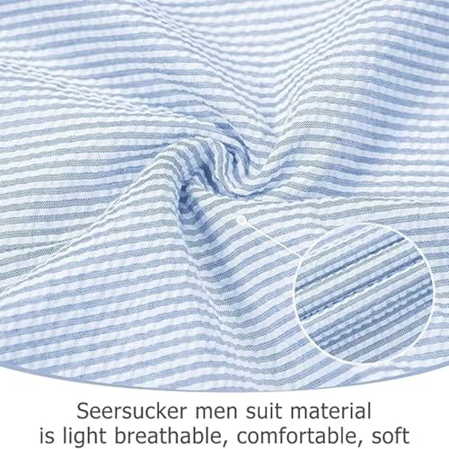 Fxzpiodi Seersucker Men Suit Striped Tuxedos Jacket Pants Set Slim Fit 2 Pieces Mens Suit Wedding Grooms Summer Prom2