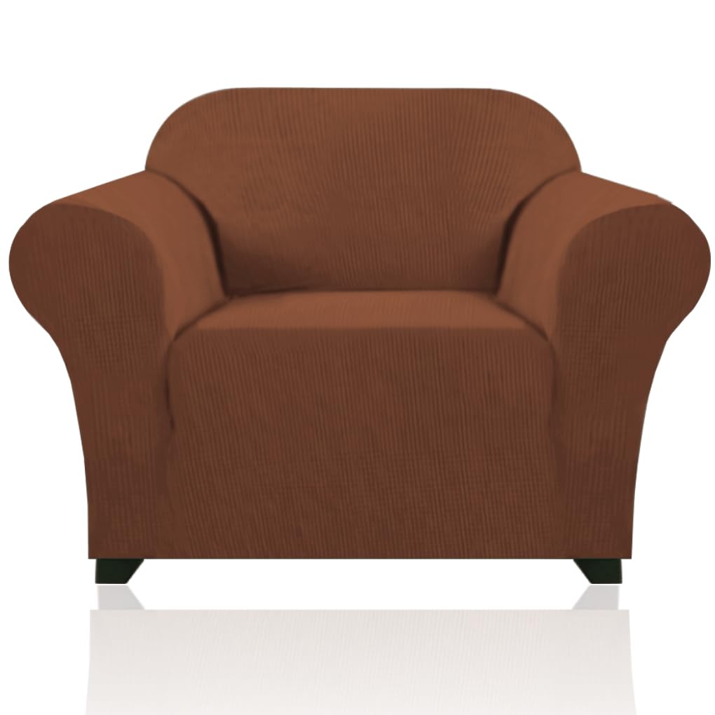 PrinceDeco Stretch Chair Cover Chair Slipcovers with Arms 1-Piece Chair Sofa Slipcovers or Living Room Non Slip Armchair Cover Furniture Protector Dogs Pet Friendly(Armchair, Caramel)