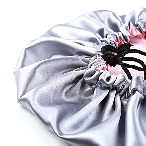 Image of Extra Large Adjustable Double Layer Satin Hair Bonnets with Drawstring for Women Night Sleeping Long Silky Satin