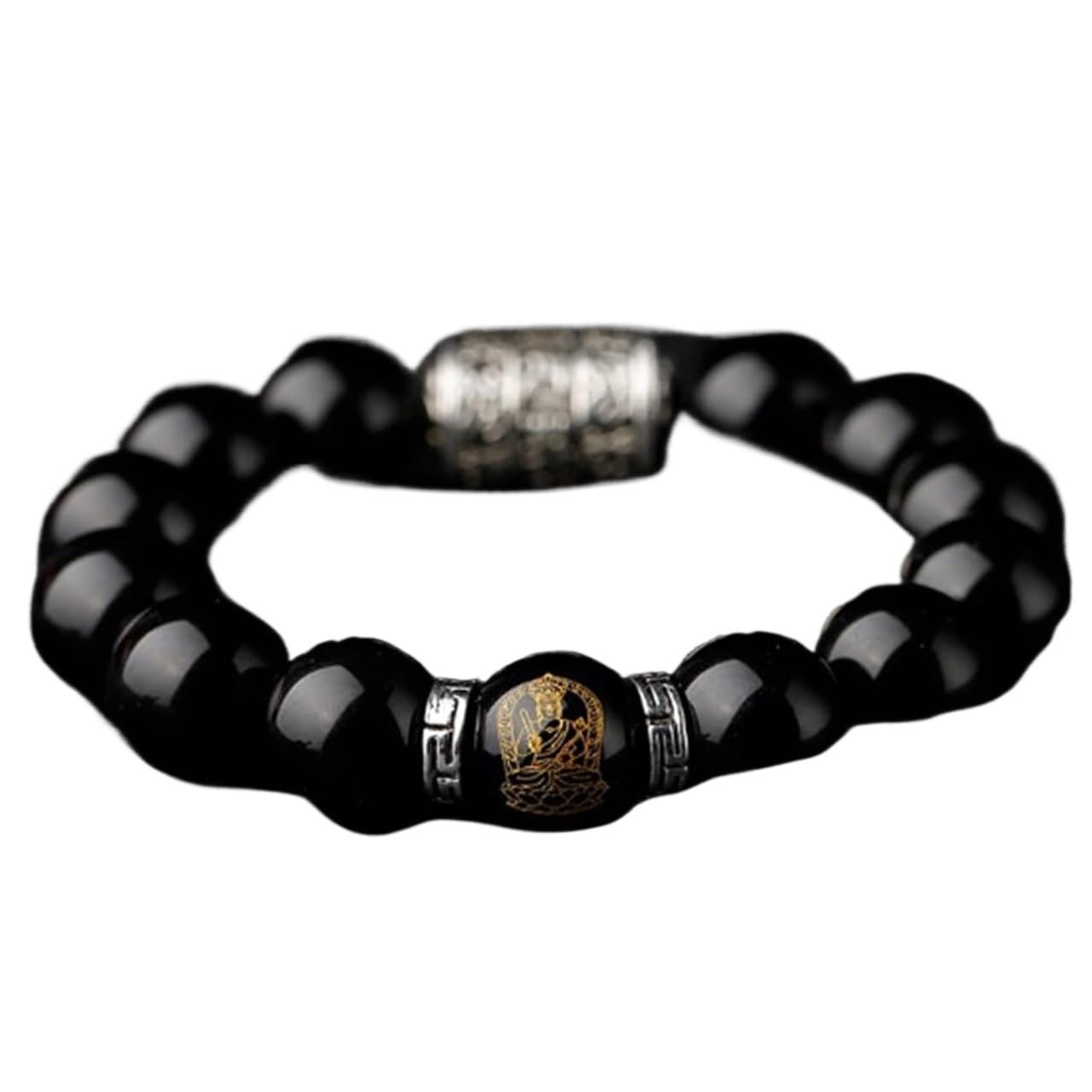 OIFAODAO Rosary bracelet, Natural Obsidian Wealth Bracelet 12 Zodiac Animal Charm(Monkey-8 inches)