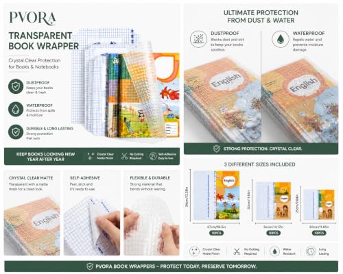 Image of Transparent Self Adhesive Book Cover Sheets, Book Cover Roll, Clear Waterproof Cover Film, Notebooks & Textbooks, 3 Sizes (Small 25x34cm, Medium 30x43cm, Large A4 34x47cm), 30 Pcs