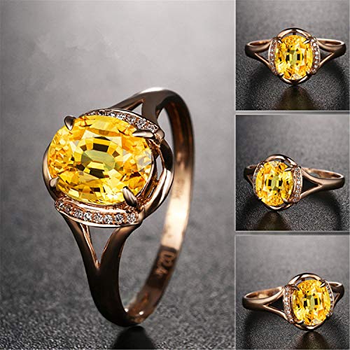 18K Yellow Gold Yellow Citrine and CZ Women's Engagement Ring (2 Ct Oval Gemstone Birthstone, Available 6,7,8,9,10) (8)3