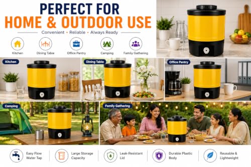 Image of Plastic Water Jug | Food Grade | Insulated Water jug Cool Chilled Water Camper jar (Yellow & Black, 15 litres)