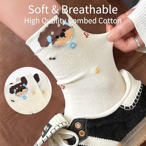Image of Women's Cute Crew Socks, Casual Athletic Cotton Bowknot Cherry Calf Novelty Socks for Women