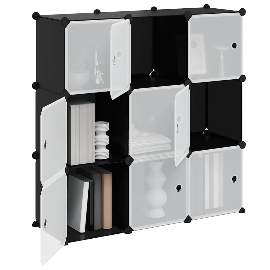 Regalsystem & Aufbewahrungsregal Schwarz PP Würfelregal mit Aufbewahrung Lagerregal für Eingangsbereich Wohnzimmer Schlafzimmer 94,5 x 31,5 x 93,5 cm