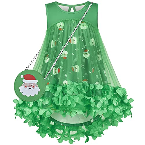 Girls Dress Santa Bag Christmas Set Green Snow Flake Sleeveless Size 6