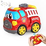 AEROQUEST Remote Control Car, 2.4G Cartoon Emergency Vehicle, RC Fire Truck Engine Toys with Lights & Music, Birthday Gifts for Toddlers, Kids, Boys & Girls 1-5 Years Old (Red)