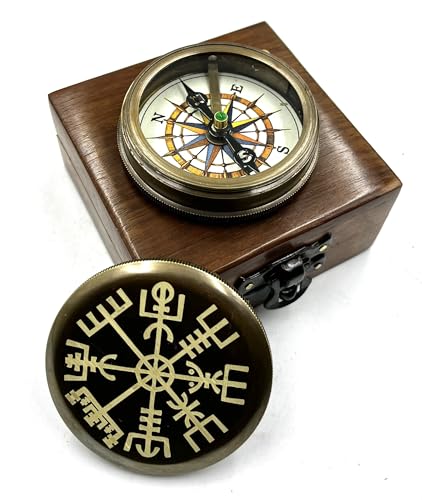 Brújula náutica de latón Viking con tapa grabada, regalo para viajeros y ocasiones especiales miniatura 1