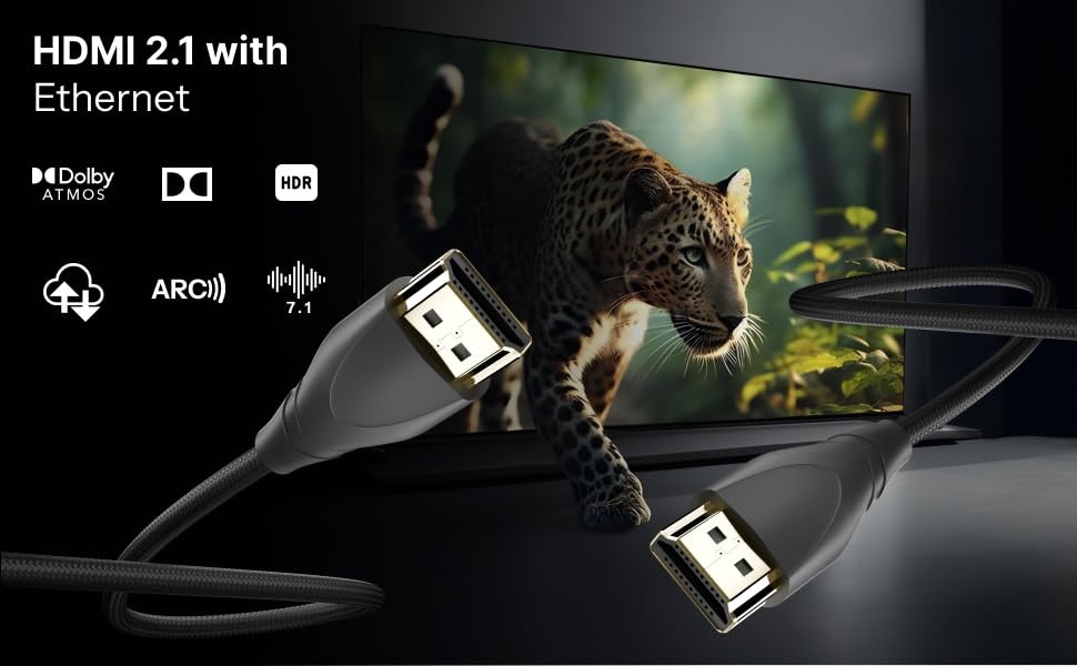 Image of Basesailor 2.1 Braided 1.5M (4.9ft), 8K@60Hz & 4K@120Hz Ultra High Speed HDMI to HDMI Cable, 48Gbps HDR eARC Dolby Vision, Braided HDMI Cable Type C USB Connector for Monitor, TV, PS5, Xbox