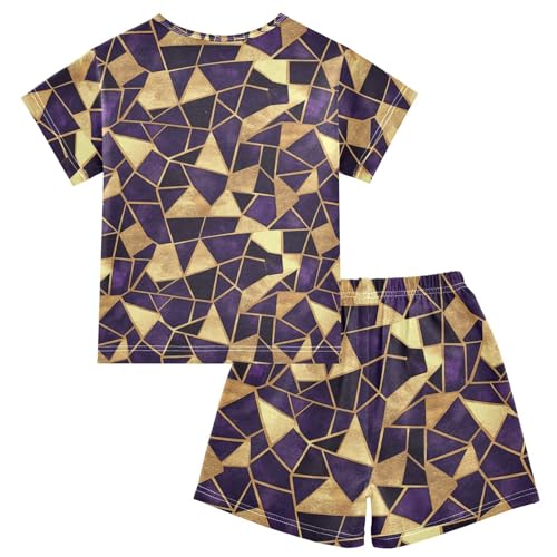 ALAZA Gold Stone Pajamas Set Short Sleeve Cotton Sleepwear Summer Pjs 2 Piece 5-14Y2