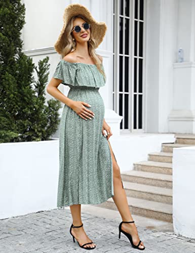 Image of Maternity Dress Women's Off Shoulder Split A Line Casual Maxi Dress Photography Dress for Babyshower