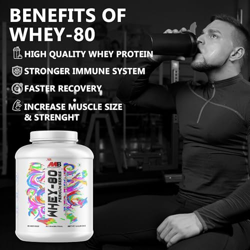 Image of MB Muscle Builder's Whey 80 Protein Supplement Powder With Digestive Enzyme | BCAA | Whey Protein | - (Chocolate, 4.4 Lbs)