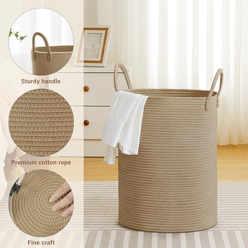 Image of 58L Tall Cotton Rope Laundry Basket with Handles, Jute