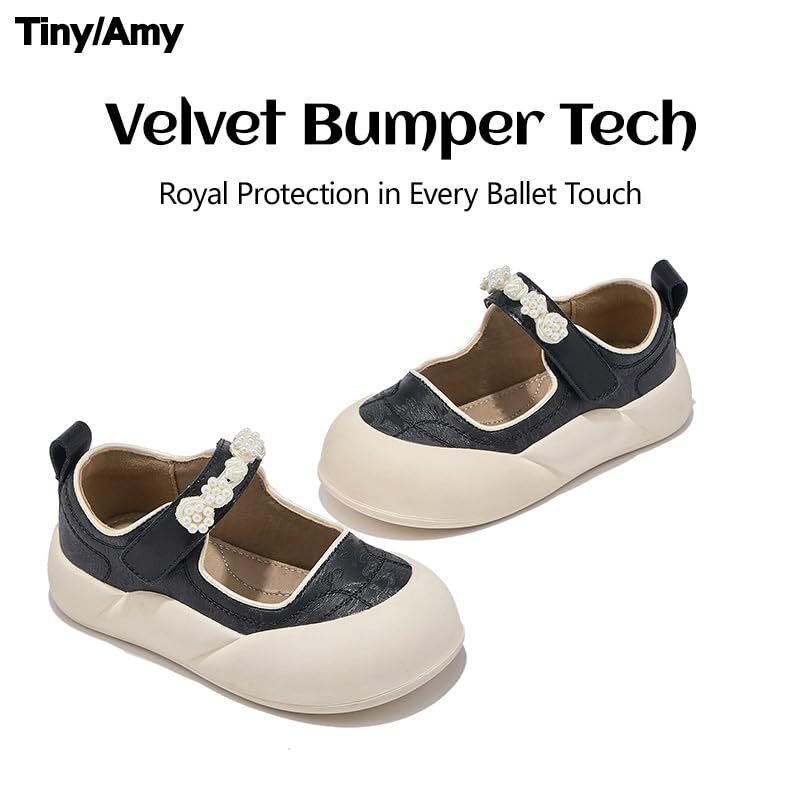 Girls Pearl Mary Jane Dress Shoes – Little & Big Kid Faux Leather Flats with Hook & Loop Strap, Wide Toe Anti-Collision Sole, Dressy Casual Shoes for School, Parties & Special Occasions2