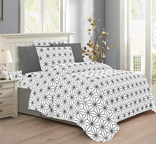 Elegant Comfort Genevieve Cube Collection 6-Piece Sheet Set, Deep Pocket 1500 Thread Count, Fade, Stain, and Wrinkle Resistant, Fitted Sheet with Smart Pockets, Cube Sheet Set, Twin XL, Charcoal Gray