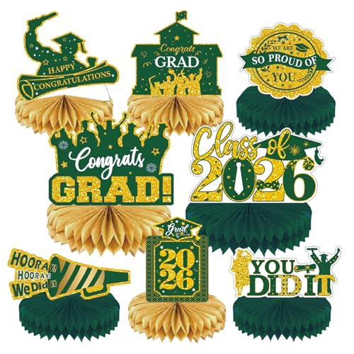 Image of 2026 Graduation Party Decorations - 8 Pcs Green Gold Class of 2026 Graduation Table Centerpieces for Tables Congratulate for 2026 Congrats Grad Party Supplies