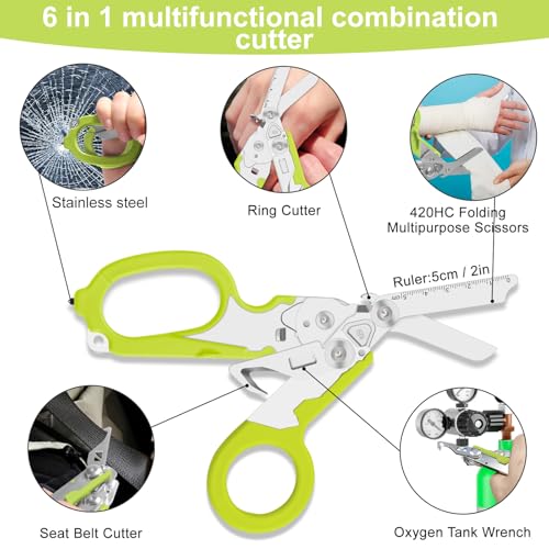Image of 6-in-1 Heavy-Duty Emergency trauma shears（Green） | Multifunctional Life-Saving Tool|Suitable for Emergency Rescue|Outdoor Exploration|DIY Construction and Maintenance|
