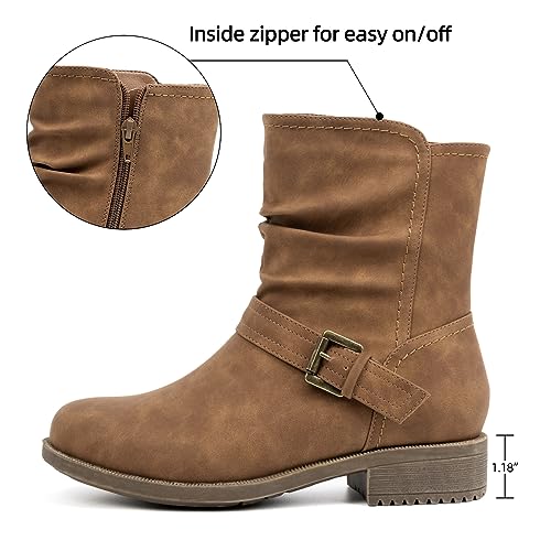 VJH confort Women's Mid Calf Boots, Comfort Buckle Slouchy Booties with Side Zipper2