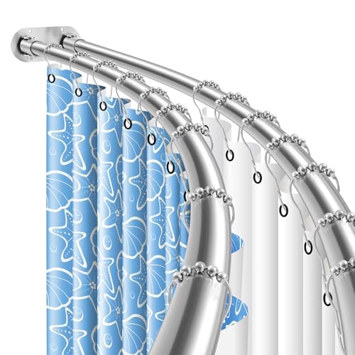 Anndason Double Curved Shower Curtain Rod 42 to 72 Inches Elegant Double Shower Curtain Rod Adjustable Wall Mounted Double Shower Curtain Pole for Bathroom (Silver 42 to 72)