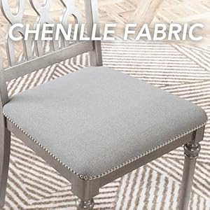 chairus Farmhouse Dining Chairs Set of 2, Upholstered Armless Kitchen Chairs with Lattice Carved Back, Rustic Chenille Padded Wooden Side Chairs for Dining Room Living Room Restaurant, Grey chairus Farmhouse Dining Chairs Set of 2 Upholstered Armless Kitchen Chairs with Lattice Carved Back Rustic Chenille Padded Wooden Side Chairs for Dining Room Living Room Restaurant Grey