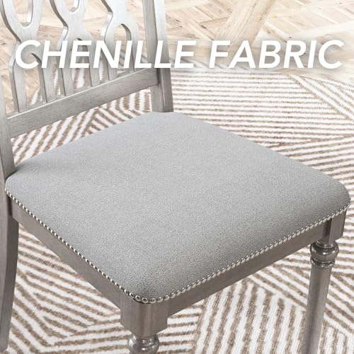 chairus-Farmhouse-Dining-Chairs-Set-of-2-Upholstered-Armless-Kitchen-Chairs-with-Lattice-Carved-Back-Rustic-Chenille-Padded-Wooden-Side-Chairs-for-Dining-Room-Living-Room-Restaurant-Grey chairus Farmhouse Dining Chairs Set of 2 Upholstered Armless Kitchen Chairs with Lattice Carved Back Rustic Chenille Padded Wooden Side Chairs for Dining Room Living Room Restaurant Grey