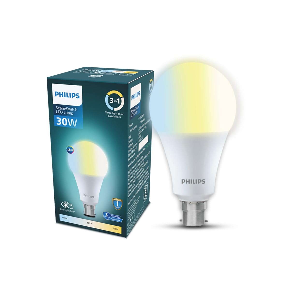 Philips SceneSwitch 30W LED Bulb | 3-in-1 Light Modes CDL-NW-WW | B22 Base | Change Brightness with Wall Switch | Energy Efficient | Pack of 1-picture-23