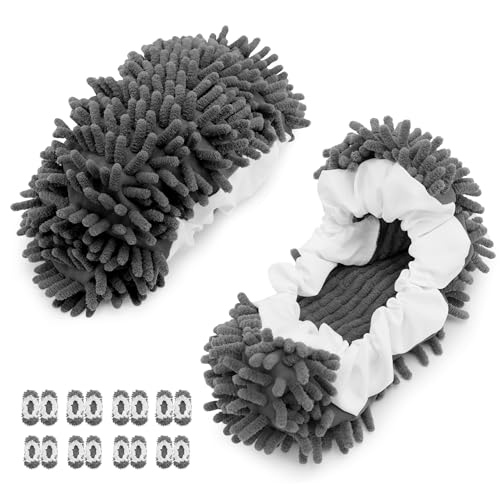 8 Pcs Mop Slippers Socks Floor Cleaning,Microfiber Shoe Covers dust Washable Reusable for Woman Man House Kitchen (Dark Grey) image 8