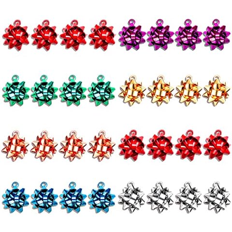 25PCS Christmas Charms for Jewelry Making Red Green Xmas Bow Charm Pendants for DIY Earring Bracelet Necklaces Holiday Clothes Sewing Bag Decoration Supply, Metal, No Gemstone Cover