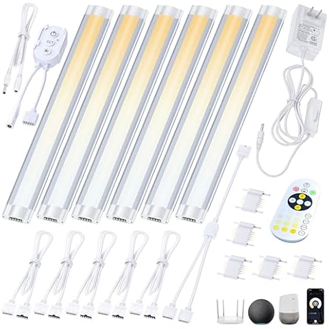 Smart Under Cabinet Lighting App, Alexa & Google Compatible Cabinet Lights – Linkable with Timer Under Counter Lights Fixtures for Kitchen, Book Shelf, Show Case (6 Lights Bar Kit) Cover