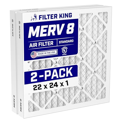 Filter King 22x24x1 Air Filter (MERV 8) (2-Pack) Dust & Allergy Control AC Furnace Filters MADE IN USA HVAC Pleated Electrostatic (Actual Size: 21.5 x 23.5 x .75)