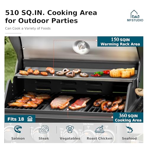 MFSTUDIO-4-Burners-Propane-Gas-Grill-with-Griddle-Plate-2-in-1-Griddle-Grill-with-Side-Burner-and-Porcelain-Enameled-Cast-Iron-Grates-46700-BTU-Outdoor-Cooking-Barbecue-Grill-Black MFSTUDIO 4 Burners Propane Gas Grill with Griddle Plate 2 in 1 Griddle Grill with Side Burner and Porcelain Enameled Cast Iron Grates 46700 BTU Outdoor Cooking Barbecue Grill Black