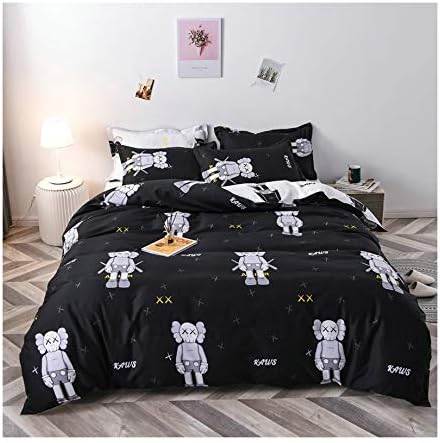 JINGRUI Bed Set Without Comforter (4piece: Duvet Cover,Flat Sheet,2 Pillowcases) LJF1911 Twin Full Queen King Lattice Dog Stripe for Kids Adults Teens Sheet Sets (KAWS Fashion, Black, Queen 80"x90")