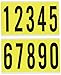 Brady 3460-KIT 5" Height, 1-3/4" Width, B-498 Repositionable Coated Vinyl Cloth, Black On Yellow Color, 5 Labels Per Card, 34 Series Indoor Number Labels Combination Pack, Legend "0 Thru 9" (Pack Of 25 Cards)