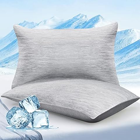 Elegear Cooling Summer Pillow Cases, 2-Pack Grey Cool Pillowcases for Night Sweaters, Arc-Chill Fiber Pillow Protecotors, Q-Max 0.43, Breathable, Soft, Keep Cooling Cover