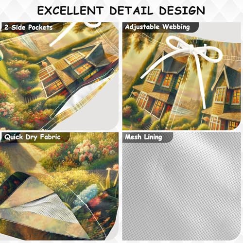 Seaside Cottage Flowers Boys Swim Trunks Quick Dry Toddler Swimsuit Boy Bathing Suits Board Shorts Swimwear S3