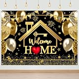 Picture of Avezano 7 x5 ft Welcome Home Banner Black and Gold Welcome Home Decorations Backdrop Family Reunion Party Supplies Banner