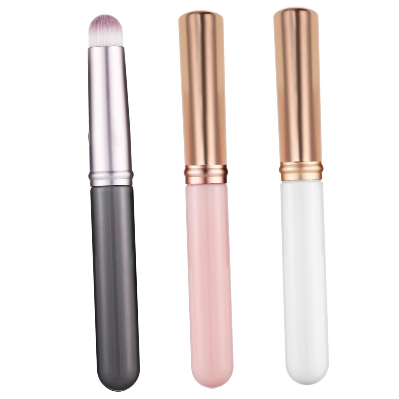 Healeved 3Pcs Concealer Brushes with Caps Handle Eye Makeup Applicators for Precision Blending Skin Caring Softness Travel Friendly Design