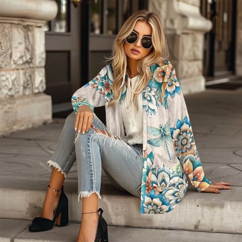 Image of Biyejit Women's Long Sleeve Open Front Cardigan Casual Loose Lightweight Cardigans with Pockets Drape Cardigan