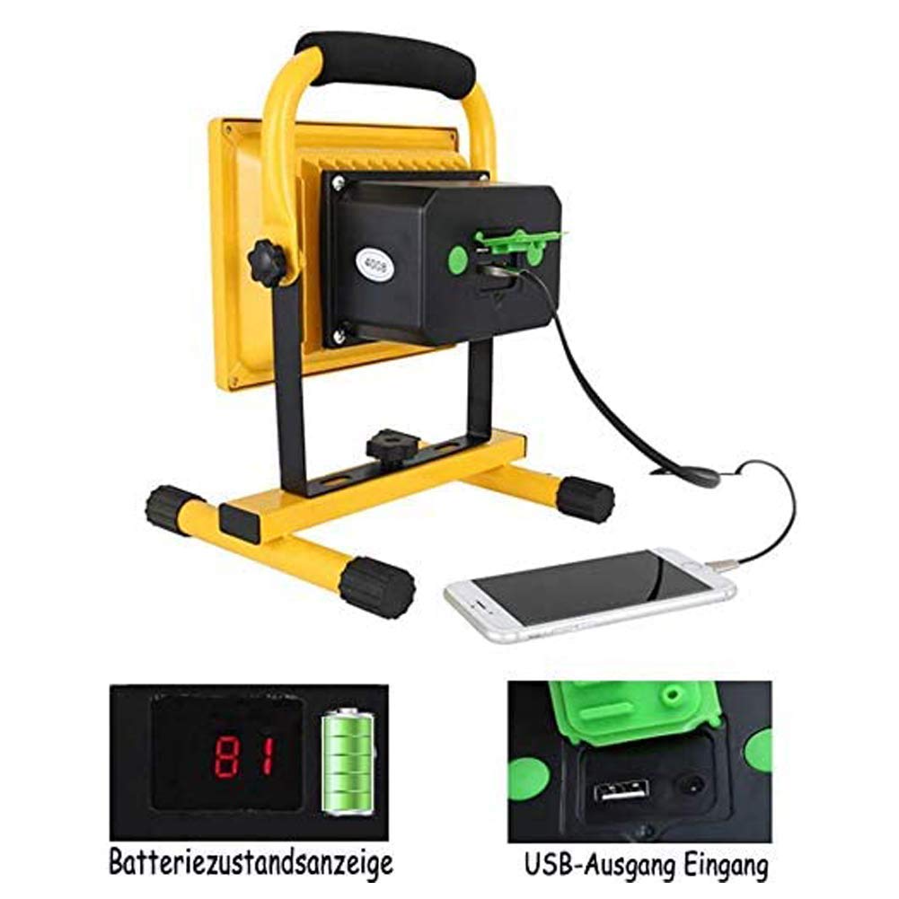 Luz de trabajo LED recargable, 400 W, luz de inundación inalámbrica portátil, batería de 15600 mAh, IP65 impermeable, control remoto, 6 modos regulables
