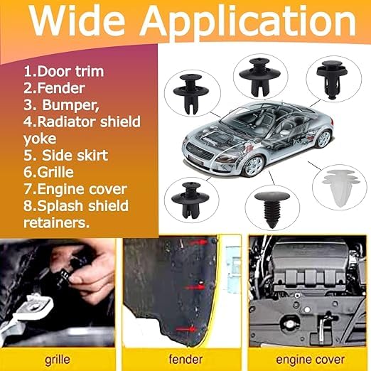 Image of 100 Pcs Car Bumper Clips Car Door Plastic Panel hood Clips Removal Car Auto Retainer Rivet Push Fastener Car Clips Universal Fender Bumper Hook Pin Set (100 Pcs Clips)